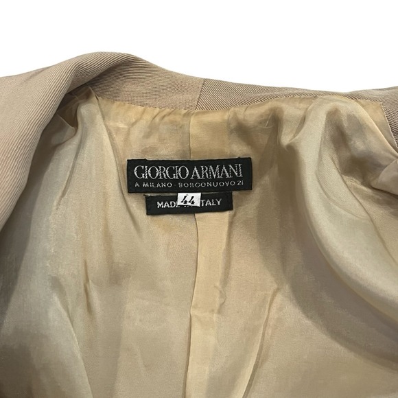 VTG Giorgio Armani Blazer Women 44 Beige One Button Wool Tailored Corporate Core - Picture 5 of 11